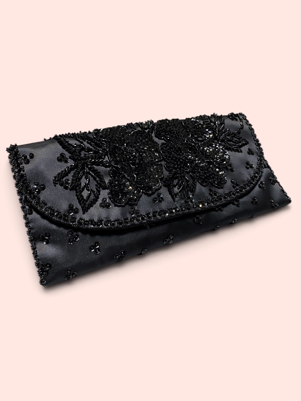 Vintage Intricately Beaded Black Clutch